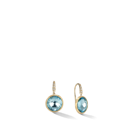 Maharaja Collection Blue Topaz and Diamond Small Drop Earrings in 18K Yellow Gold (0.05ct)