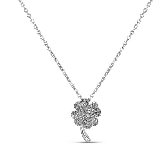 Maharaja Collection Diamond 4-Leaf Clover Necklace in 14K White Gold (0.13ct)