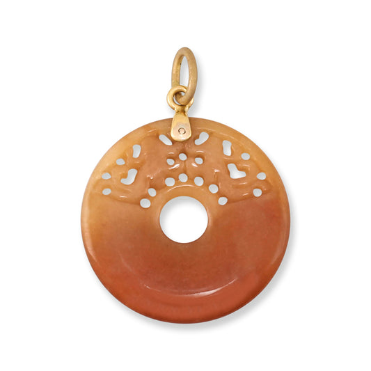 Maharaja Collection Carved Double Dragon Red Jade Pendant