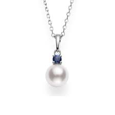 Maharaja Collection Akoya Pearl Pendant with Sapphire in 18K White Gold (0.13ct)