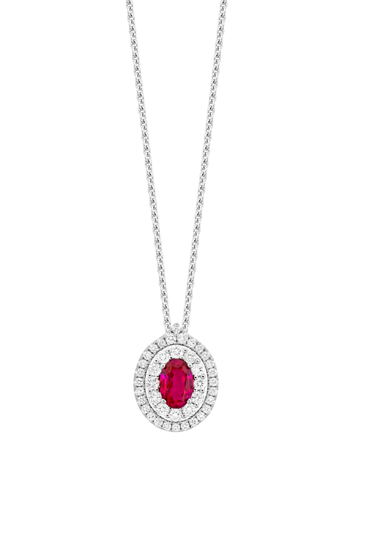 Maharaja Collection Round Diamond and Ruby Pendant in 18K White Gold (0.97ctw)