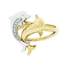 Maharaja Collection Dolphin Ring with 9 Round Diamonds in 14K Two Tone Gold (0.05ct)