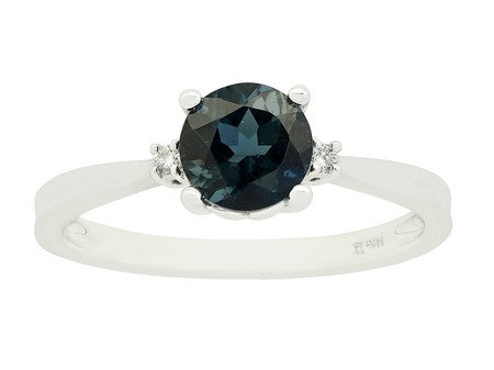 Maharaja Collection Round Blue Topaz and Diamond Ring in 14K White Gold (1.01tcw)