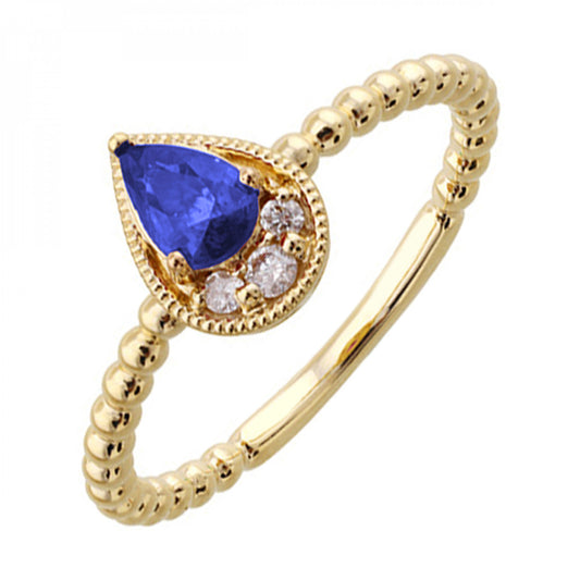 Maharaja Collection Pear Shaped Sapphire and Diamond Ring in 14K Yellow Gold (0.55ct)