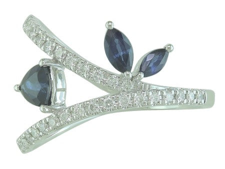 Maharaja Collection Free Form Ring with Round Diamonds, Trillian Sapphires and Other Stones in 14K White Gold (1.08ctw)