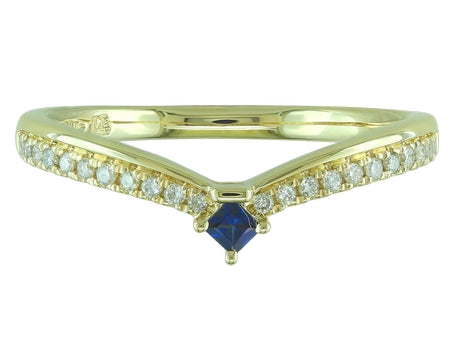 Maharaja Collection Chevron Ring with Round Diamonds and Princess Sapphires in 14K Yellow Gold (0.19ctw)