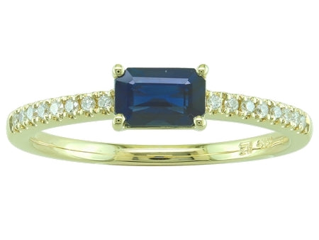 Maharaja Collection Emerald Cut Sapphire and Round Diamond Ring in 14K Yellow Gold (0.78ctw)