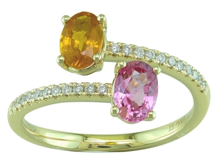 Maharaja Collection Oval Pink and Yellow Sapphire Bypass Ring in 14K Yellow Gold (1.49ctw)