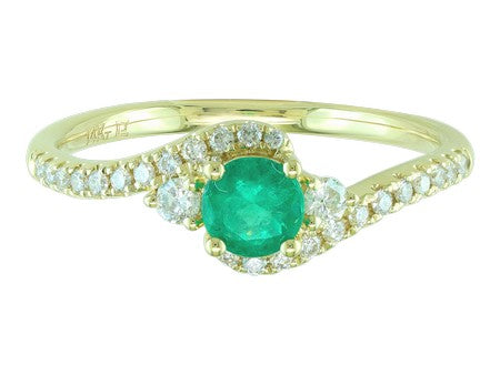 Maharaja Collection Emerald and Diamond Bypass Ring with 0.59ctw in 14K Yellow Gold (0.370ctw Emerald, 0.220ctw Diamond)