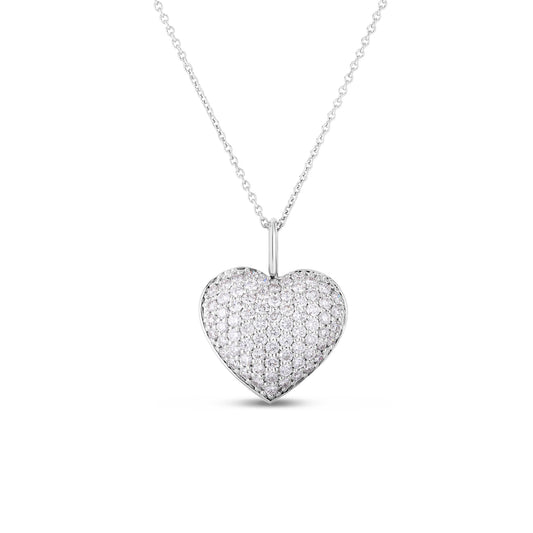 Maharaja Collection Round Diamond Tiny Treasure Heart Pendant Necklace in 18K White Gold (0.70ctw)