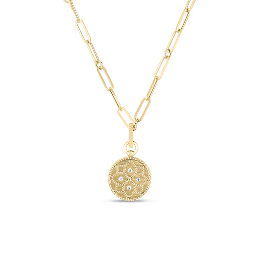 Maharaja Collection Round Diamond Venetian Princess Satin Medallion Pendant in 18K Yellow Gold (0.25ctw)
