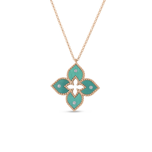 Maharaja Collection Venetian Princess Diamond & Green Titanium Flower Necklace in 18Kt Rose Gold (0.04ctw)