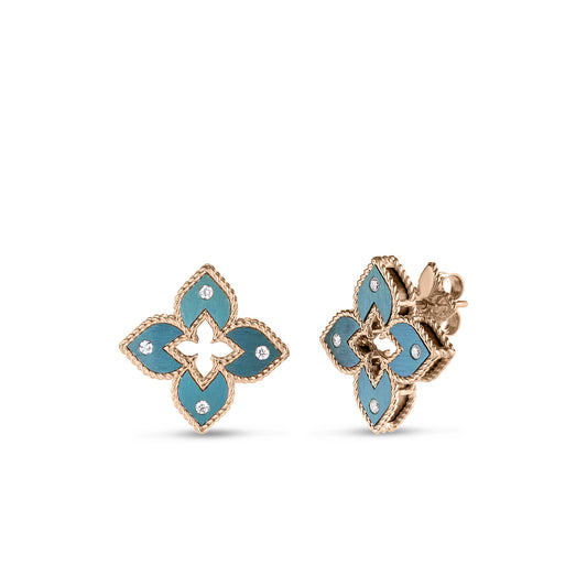 Maharaja Collection Flower Green Titanium Stud Earrings in 18K Rose Gold (0.11ctw)