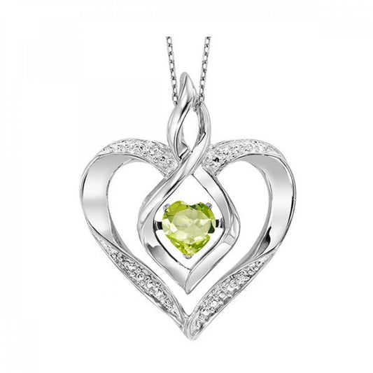 Maharaja Collection Heart Pendant with Created Peridot and Round Diamonds in Silver (0.27ctw)