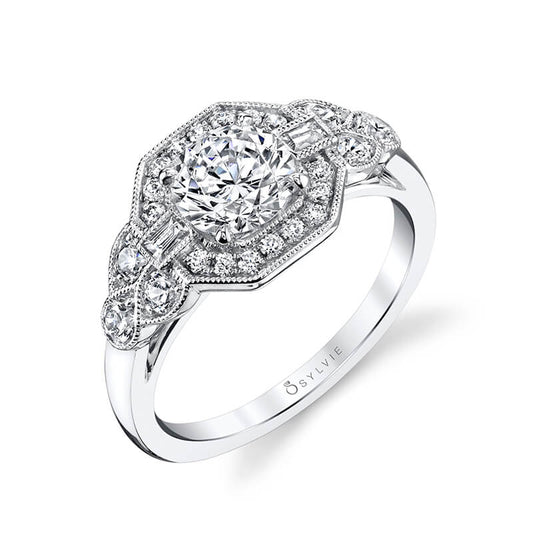 Maharaja Collection Vintage Engagement Semi-Mount Ring in 14K White Gold (0.57ctw)