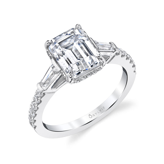 Maharaja Collection Radiant Three Stone Semi-Mount Engagement Ring in 0.66ct