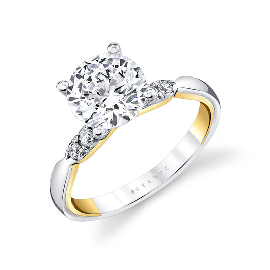 Maharaja Collection Round Diamond Classic Two Tone Solitaire Pendant Necklace in 14K Gold (0.15ctw)