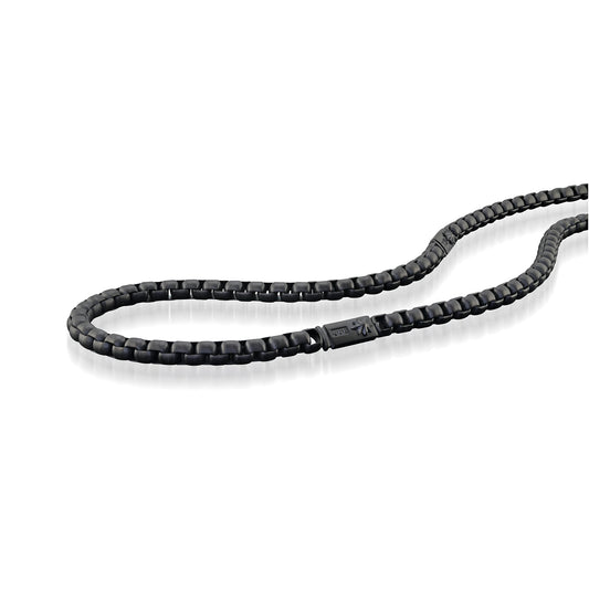 Maharaja Collection Black Matte Stainless Steel Rounded Box Chain Necklace with North Star Clasp, 24 in Stainless Steel