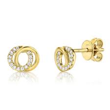 Maharaja Collection Round Diamond Love Knot Stud Earrings in 14K Yellow Gold (0.09tcw)