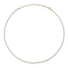 Maharaja Collection Cultured Pearl Tennis Necklace in 14K Yellow Gold
