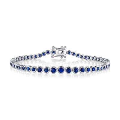Maharaja Collection Blue Sapphire Bezel Tennis Bracelet in 18K White Gold (2.21ct)