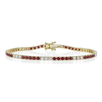 Maharaja Collection Round Diamond and Oval Ruby Tennis Bracelet in 14K White Gold (3.69ct)