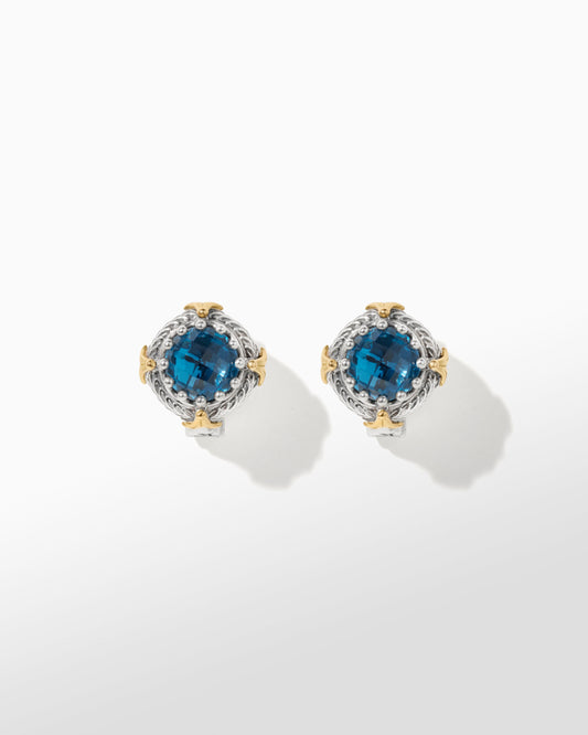 Maharaja Collection Anthos Solis Stud Earrings with Blue Spinel in 18K Yellow Gold and Sterling Silver