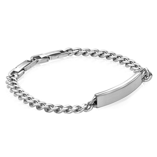Maharaja Collection Curb Link Chain ID Bracelet in Stainless Steel, 8 + 1