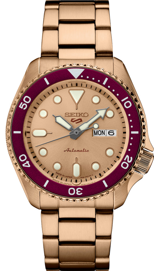 Seiko 5 Sports 42mm Rose Gold Automatic Watch in Rose Gold Plated Stainless Steel
