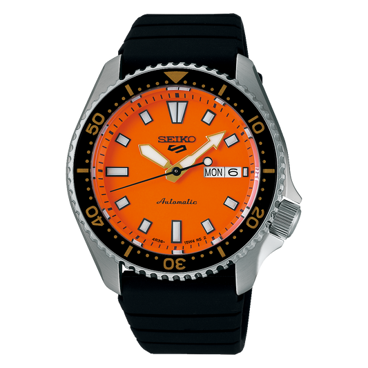 Maharaja Collection 42.5mm Orange Seiko 5 Sports Automatic Watch in Stainless Steel