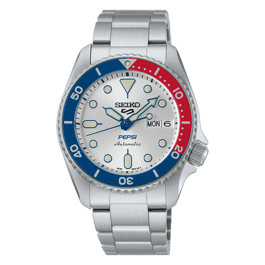 Maharaja Collection 38mm Silver Seiko 5 Sports Limited Edition Pepsi Automatic Watch in Stainless Steel