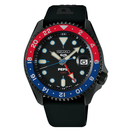 Seiko 5 Sports 42.5mm Black Limited Edition Pepsi LE Automatic Watch in Stainless Steel