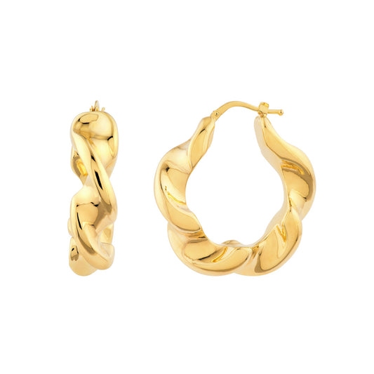 Maharaja Collection Twisted Puff Hoop Earrings in 14K Yellow Gold