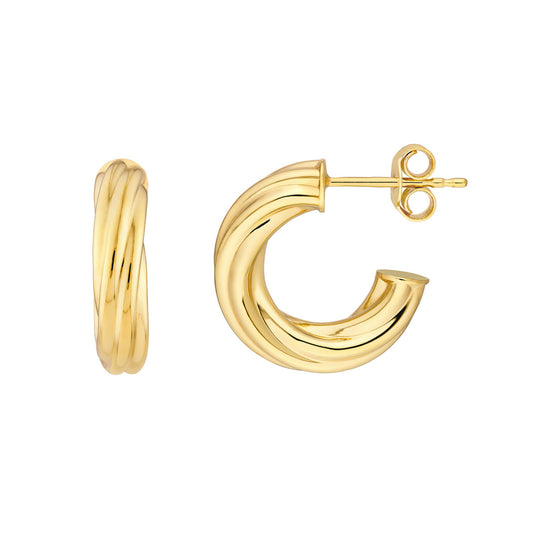 Maharaja Collection Twisted Open Hoop Earrings, 8mm in 14K Yellow Gold