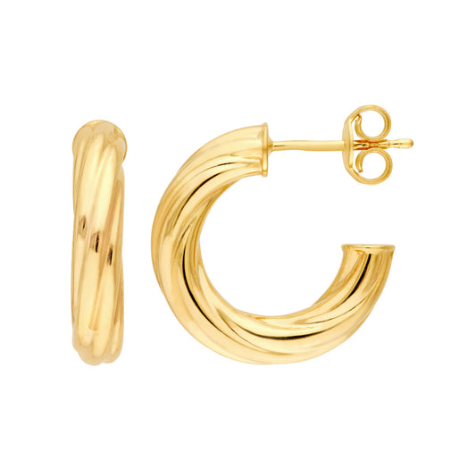 Maharaja Twisted Open Hoop Earrings in 14K Yellow Gold