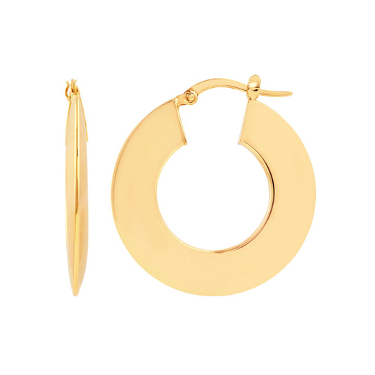 Maharaja Collection Triangular Tube Round Hoop Earrings in 14K Yellow Gold