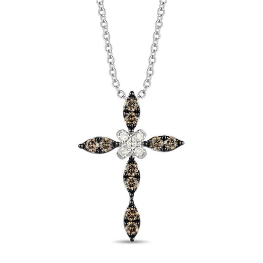 Maharaja Collection Nude and Chocolate Diamond Cross Pendant in 14K Vanilla Gold (0.38ct)