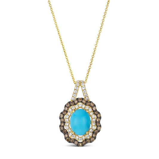 Maharaja Collection Robins Egg Blue Turquoise and Diamond Pendant in 14K Honey Gold (1.98ctw)