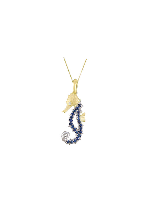Maharaja Collection Seahorse Pendant with Sapphire and Diamond in 14K Two-Tone Gold (0.22ctw)