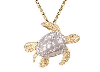 Maharaja Collection Sea Turtle Pendant with 0.01ct Diamond in 14K Two-Tone Gold (0.01tdw)