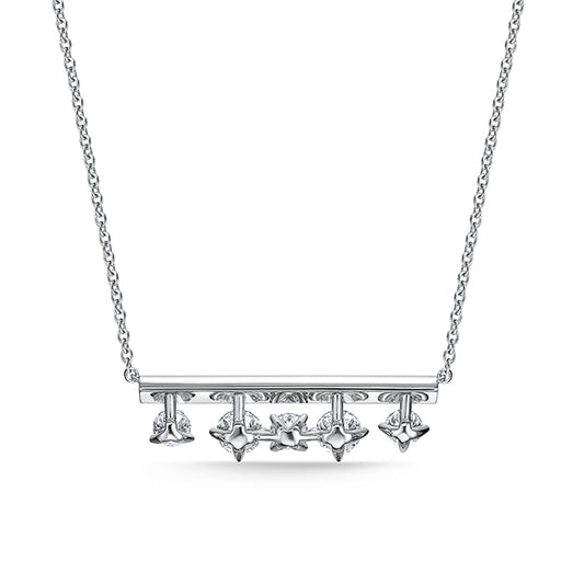 Maharaja Collection Barre and Floating Round Diamond Pave Pendant Necklace in 18K White Gold (1.34ctw)