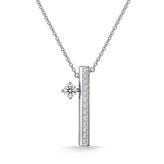 Maharaja Collection Round Diamond Barre Floating Pendant Necklace in 18K White Gold (0.52ctw)