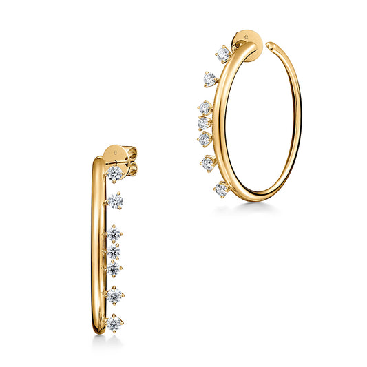 Maharaja Collection Round Diamond Barre Floating Medium Hoop Earrings in 18K Yellow Gold (1.59ctw)