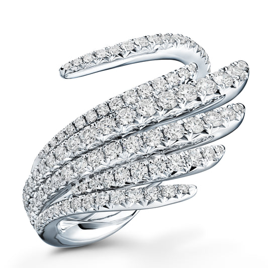 Maharaja Collection Feather Inspired Curves Vela Cocktail Ring with 0.9ctw Diamonds in 18K White Gold (0.95ctw)