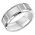 Maharaja Collection Carved Sandblast and High Polish Edge Men's Wedding Band in 14K White Gold, 7mm