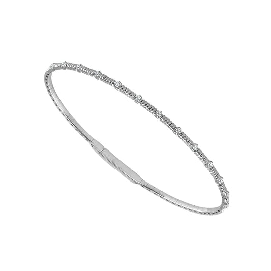 Maharaja Collection Round Diamond Lady's Flexie Bangle Bracelet in 14K White Gold (0.2ctw)