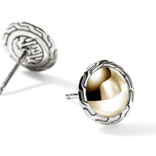 Essentials 10mm Stud Earrings in 14Kt Yellow Gold and Silver