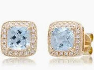 Maharaja Collection Cushion Aquamarine and Diamond Birthstone Earrings in 14K Yellow Gold (1.56ctw)