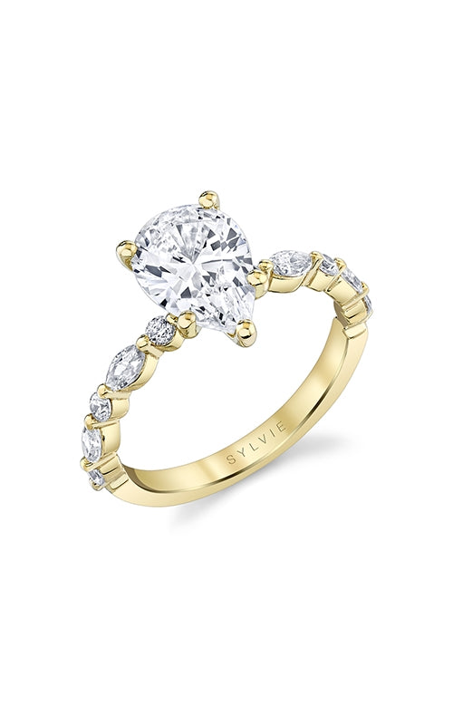 Maharaja Collection Marquise and Round Diamond Semi-Mount Engagement Ring in 14K Yellow Gold (2.38tcw)