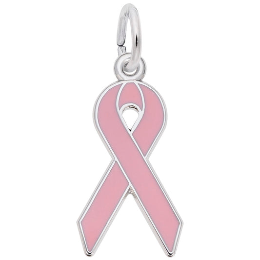 Maharaja Collection Ribbon-Pink Paint Charm in Sterling Silver